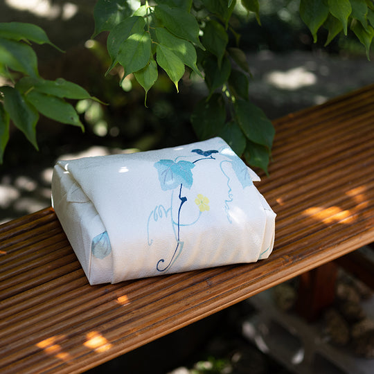 70 Koetsu Chirimen Yuzen Dyeing | Lierre et gourde Jaune clair