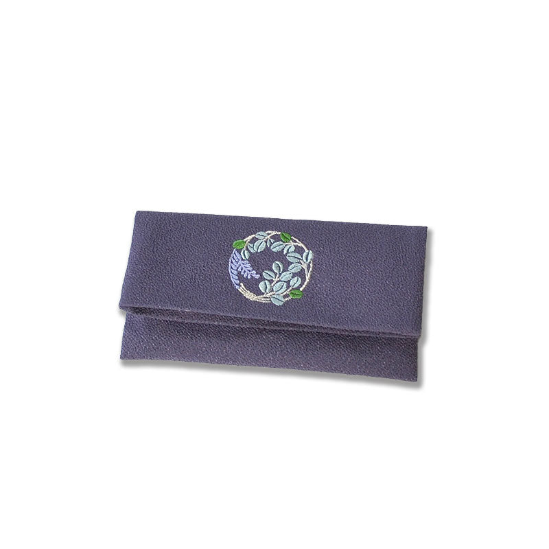 Koetsu Chirimen Buddhist Rosary Case | Bush Clovers Wreath Purple