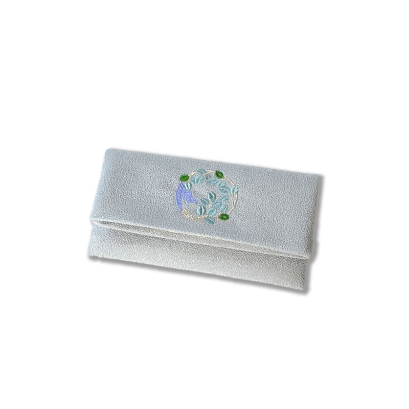 Koetsu Chirimen Buddhist Rosary Case | Bush Clovers Wreath Gray