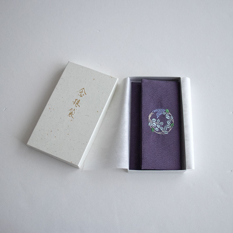 Koetsu Chirimen Buddhist Rosary Case | Bush Clovers Wreath Purple
