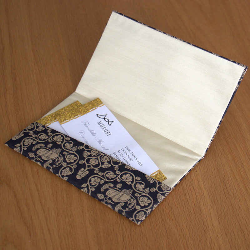 Shosoin Cotton Jacquard Fukusa | Mandarin Duck-patterned Arabesque Navy Blue