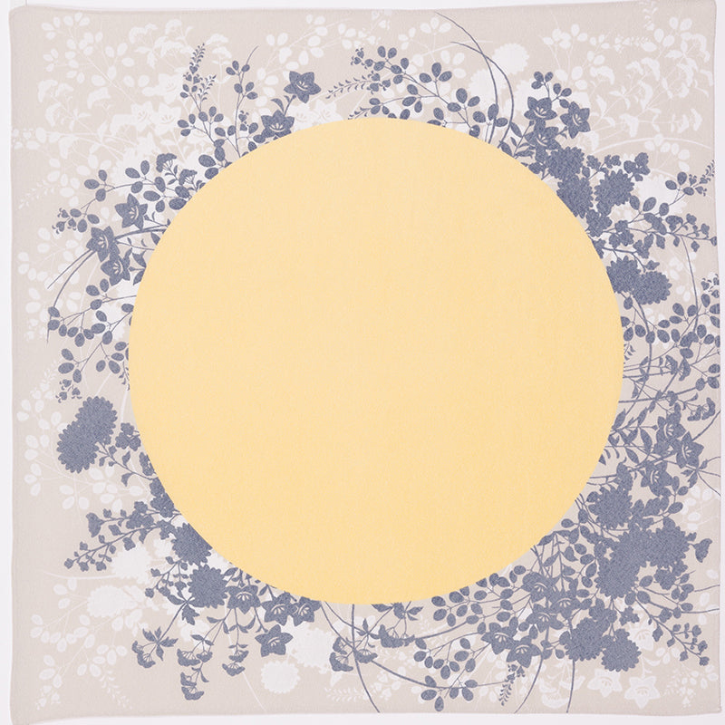 70 Koetsu Chirimen Yuzen Dyeing | Moon & Flowers Beige