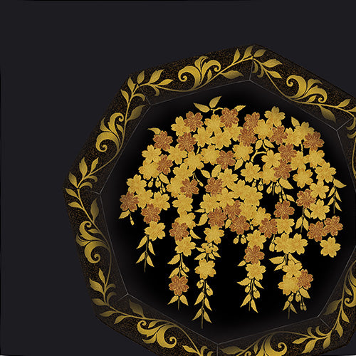 58 Setsugekka Octagonal Tray with Cherry Blossom Pattern | Black