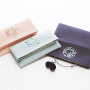 Koetsu Chirimen Buddhist Rosary Case | Bush Clovers Wreath Gray