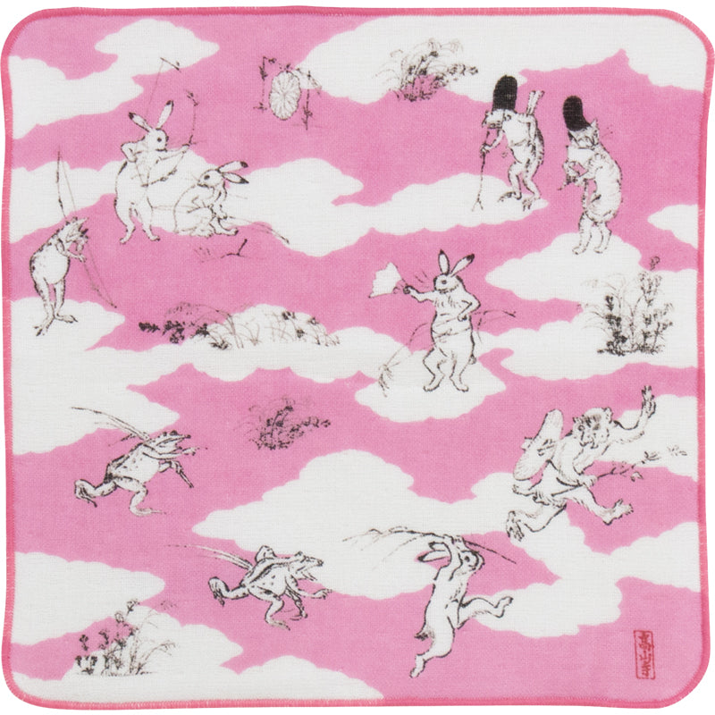 Choju jinbutsu giga Gauze Pile Handkerchief | Monkey Chasing Pink
